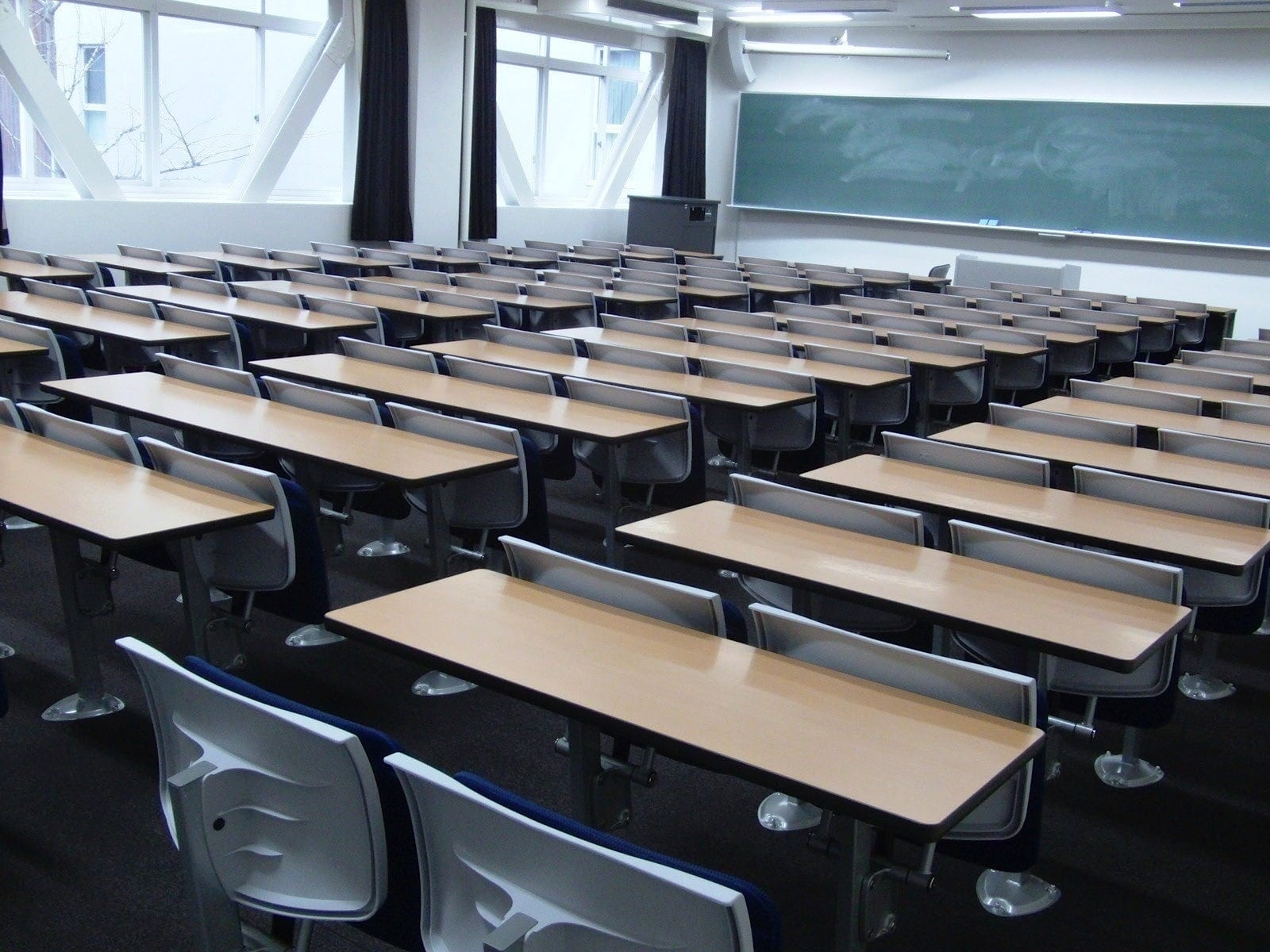 Studying in an empty classroom