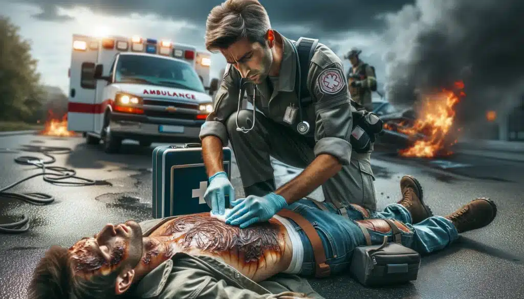 EMT treating electrical burn patient