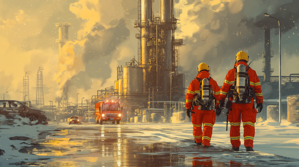 Emergency workers responding to industrial electrical emergency