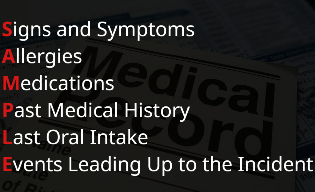 SAMPLE history mnemonic for patient assessment