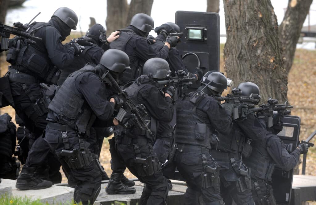SWAT team tactical stack formation